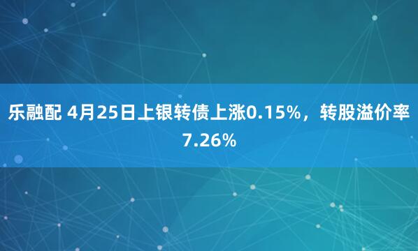 乐融配 4月25日上银转债上涨0.15%，转股溢价率7.26%